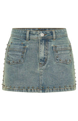 Blake Denim Studded Mini Skirt Brown Blue