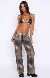 Actually Invested Mid Rise Lace Up Straight Leg Jeans Desert Mirage