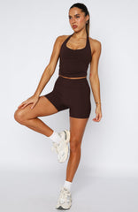 Keep Up High Waisted Shorts 4" Dark Chocolate
