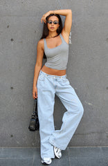 Day At A Time Low Rise Wide Leg Jeans Mid Blue