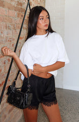 Easy Breeze Satin Lace Shorts Black