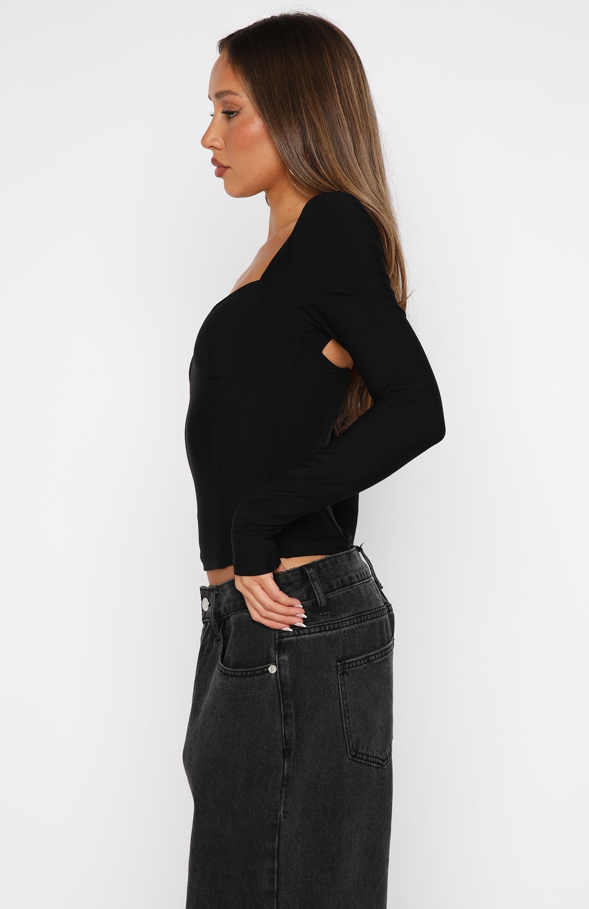 Different Time Long Sleeve Bustier Black