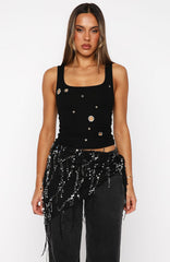 Chrome Aura Ribbed Tank Black
