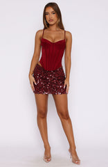 Stepping Out In Style Sequin Mini Skirt Wine
