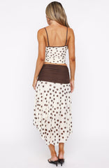 Mediterranean Mirage Midi Skirt Cream/Choc Polka Dot